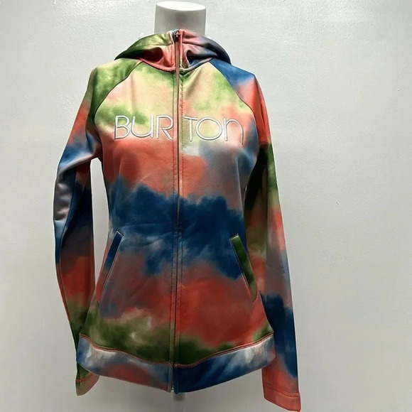 Burton Hoodie Jacket Hooded Long Sleeve WB Peak Zip Up Colorful Tie Dye Small - Picture 1 of 9